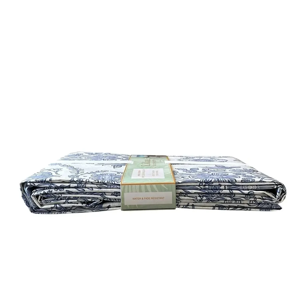 Lillian August Floral Easy Care Indoor Outdoor Tablecloth 60x120 Blue White NEW